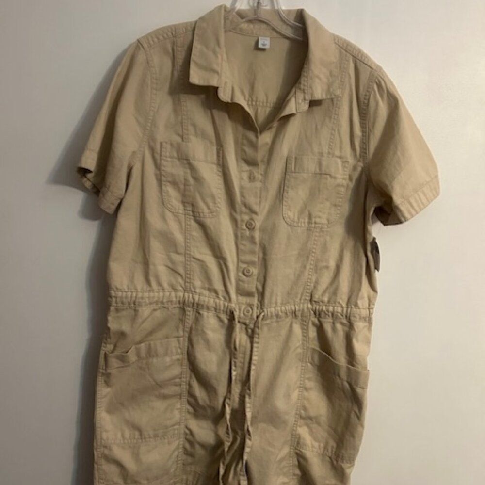 Old Navy Khaki Cotton drawstring waist romper, size L